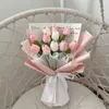 10 cabeças de luxo tulipas artificiais flores brancas toque real bouquet espuma