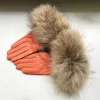 Gloves Women's Real Sheepskin Fox Fur Genuine Leather Glove Winter Warm Fashion Style Natural Fluffy Fox Fur Oversized