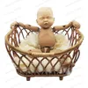 born Pography Props Baby Basket Vintage Rattan Baby Bed Weaving Baskets Wooden Crib for born Po Shoot Furniture 240423