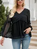 Blouses pour femmes II V Neck Lace Patchwork Blusas Loose Flounce Casual Swiss Dot Beach Tops Tops Femmes Femmes Spring Long Manche Ruffle