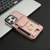 Modeontwerpkaart Slot Ring Buckle Holder PU+TPU -cases geschikt voor Apple 15PromAx/14xr/12xs/11 Solid Color Card Holster 360 Volledige bescherming