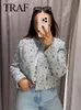 TRAF Vintage Casual Chic Women Jackets Sequins O-Neck Open Stitch Long Sleeve Coats Fashion Spring Holiday Coats 240423