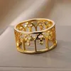 Pierścionki ślubne retro puste pierścienie dla kobiet ze stali nierdzewnej złoty kolor geometryczny szeroki palcem pierścień ślub biżuteria świąteczna