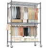 Rack de vêtements lourds haut de gamme avec canne suspendue rétractable, cintre en métal réglable pour vêtements, organisateur de garde-robe indépendant avec stockage de fil