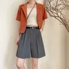 Women's Shorts Women Spring Summer Casual High Waist A-line Loose Wide Leg Chic Lady Khaki Suit 6 Colors NS5855