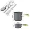 Dinnerware Lunch Box Cookware Set Camping Pot With Foldable Handle Non-stick Heat-Resistant Cooking Picnic Fork Spoon Utensils Kit