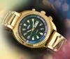 Popolare venduto militari di grandi dimensioni orologi commerciali Leisure Fine Fine in acciaio inossidabile orologio in vernice automatico Data di giorno automatico Bracciale a doppio calendario