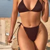 Women's Swimwear Sexy Bikini Sets Solid Swimsuit Women Summer Tie Side G-String Thong XXL Swimming Suit Female Bandage Beach Wear