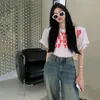 Frauen T-Shirts Sommer Übergröße lässiges T-Shirt für Damen Koreaner Modebrief gedruckt kurzarm Tees Streetwear Red Chi weibliche Tops