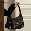 Sacs à bandoulières Filles Pu Leather Sac décontracté Retro Sling Contraste Couleur Couleur Y2K Messenger pour les déplacements