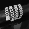 Colliers pendants 12 mm en strass Iced Out Miami Cuban Link Chain Collier For Men Bracelet Set Women Chains Hip Hop Bijoux sur le cou