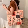 Canvas Bags Handbag for Women Shopper Cute Cat Tote Bag with Zipper Designer Bag Japanese Style Cartoon Small Shoulder