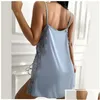 Vérinères pour femmes Summer Femmes Y Pyjama Nightgown Satin érotique confortable Sleepdress Bandage Hollow Out Lingerie Lace Drop Delivery App Deping Ot5JW