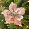 装飾的な花グリッタースパンコールシミュレーションクロスフラワークリスマスツリーオラネメントホームウェディングパーティー感謝祭の装飾小道具