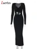 Casual jurken Laertes Floral Applique Cut Out Maxi Elegant Dress Party Club Outfits For Women Long Sleeve Sexy Bodycon Spring 2024