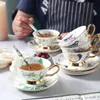 Canecas novas xícaras de café de mármore com alça de ouro xícara de cerâmica e molho de chá de chá de chá de chá da tarde para festas J240428