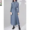 Casual jurken yudx miyake maxi geplooide jurk voor vrouwen lange mouwen verzamelde taille riem vrouwelijke high -end mode kleding 2024