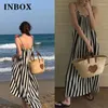 Casual jurken Print Stripe Vacation Easy Style Beach Holiday Spaghetti Strap Ploess Dress Jumper Backless Jurk Long Sling Outfit Woman