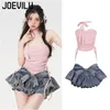 Robes de travail Jupe à gâteau denim ensemble Babes Strap DrawString Bra Top Bow Elastic Taise mincer