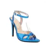 Sandals Femme Luxury Summer Silver Blue Open Toe Stiletto Concise High Heels Femelle Stracles de créateurs