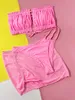 Kvinnors badkläder Bikini Set Sexig rosa baddräkt Tre stycke Bandeau Kvinnor med mesh kjolar baddräkt Mikro Thong Beach Wear