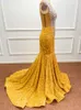 Partykleider sexy goldene Abschlussballkleid Perlen Edelsteine Mieder Illusion Sparking Pailletten Kleider Meerjungfrau bodenlangen Rock Formal