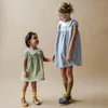 Meisjesjurken opruiming verkoop retro streep meisjes kleding zomer baby kinderen korte mouw schattige poppen kraag prinses kinderen kleding