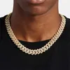 Yellow Gold Plated White Cz Cubic Zirconia Iced Out Hip Hop Silver Plated 14MM Miami Cuban Link Chain Necklace