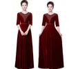 Partykleider DLH-80#Abendkleid Langes ältere ältere Frauen Performance Kostüm Burgund Blau rotes Gold Samt Stoff Drill