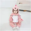 Rompers Kigurumis Lovely Dinosaur Baby Clothes Infant Boys Girls Cartoon Pajamas Onesie Romper Born Hooded Halloween Drop Delivery Dhtb6