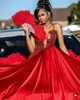 Ruby Red Sparkly Mermaid African Prom Birthday Gala Dresses For Black Girl Luxury Diamond Feahter Evening Ceremony Party Gown