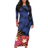 Casual Dresses Polynesian Tribal Fijian Totem Tattoo Fiji Prints Chiffon Long-Sleeved Dress Women's Spring And Autumn Retro Femme Robe