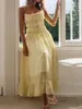 カジュアルドレス女性プリーツをプリーツタイプロングドレス夏の妖精グランジタンクスリップホリデースパゲッティストラップバックレススイング