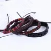 Bedelarmbanden 4 stcs/set hippie punk zwart bruin lederen knopen lagen tibetaans etnische patroon kralen houten wikkel brede armband armband voor man