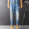 Men's Jeans Hip Mens Hop One Piece Denim Jumpsuit Short Sleeve Zipper Waist Hole Ripped Vintage Safari Style Slim Cargo Pants Overalls