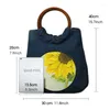 Umhängetaschen Frauen Messenger Bag Retro Handmalerei China Ethnischer Stil hübsche Blumen lässige Baumwolle und Leinen Holzgriff Handtasche Mädchen