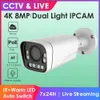 4K (8MP) fotocamera IP zoom ottica con doppia fotocamera di sicurezza del proiettile POE all'aperto, lenti motorizzate, IP66 Meteo resistente, rilevamento umano, streaming RTMP su YouTube/Facebook