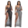 Casual Dresses 2024 Luxury Designer Young Sexy Club Open Diamonds Full Sleeve One Off Shoulder Women High Waist Long Spit Dress