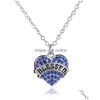 Naszyjniki wiszące wysokiej jakości kryształowe diamentowe serce biały niebieski czerwony dżer naszyjnik dla kobiet mody rodzinny biżuteria Dhpe3