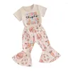 Clothing Sets Infant Toddler Girl Easter Outfit Thick Thighs Vibes T Shirt Egg Floral Flared Pants Cute Boho Summer Clothes