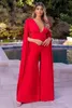 Party Dresses Navy Blue Chiffon Women Jumpsuits Evening With Cape Sleeves Elegant Formal Reception Dress Pant kostymer Gala klänningar