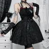 Robes décontractées Halloween Gothic A-Line Mini robe Femme Vintage Tie avant Lace Longte Cocktail Boîte de l'épaule