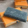 19 cm Frauen Denim Reißverschluss Designer Brieftet Vintage Luxury Card Holder Stickerei Schriftzeichen Waschtisch Handtasche Gold Hardware Trend Münze Geldbeutel Schlüsselbeutel Clutch Borsa