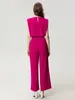 Women's Two Piece Pants SEQINYY Purple Red Suit Summer Spring Fashion Design Women Runway Chain Sleeve Top Office Lady High Street Belt