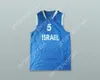 Пользовательский nay name mens Youth/Kids Naor Sharon 5 Израиль Blue Basketball Jerse