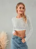 Women's Full Sequin Cropped Tops Long Sleeve Round Neck Show Navel Glitter Sparkle Party Blouses 240420