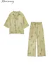 Print Femmes Chemises Pantalons Suit décontracté à demi-manches Jacquard Collier Collier Ligne large Empire Femme Costumes Summer Lady Set 240423