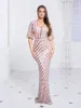 Party Dresses Romagic V Neck Kort ärmar Evening Dress Women Prom Gown Stripes Sequined Elegant Long Graduation Summer 2024