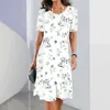 Robe Fashion Femme Summer Blanc Printing o cou manche courte Couchée de soleil Verstidos décontractés en vrac maxi élégant pour les dames 240424