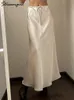 Rioxtirirl uma linha de cetim de longa saias para mulheres pretas 2024 elegante na cintura alta maxi bege renda de seda up saia 240426